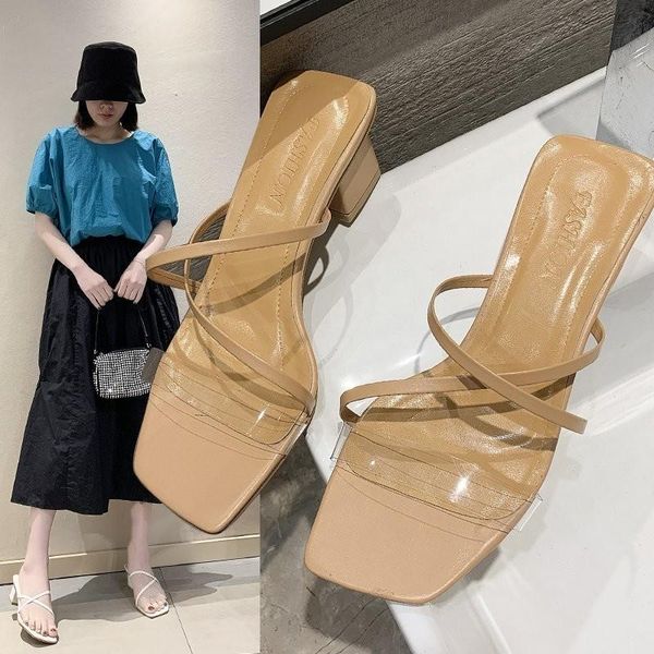 women's flip flops high-heeled slippers women summer wear stiletto fashion all-match toe mid-heel cross sandals, Black
women's flip flops high-heeled slippers women summer wear stiletto fashion all-match toe mid-heel cross sandals, Black