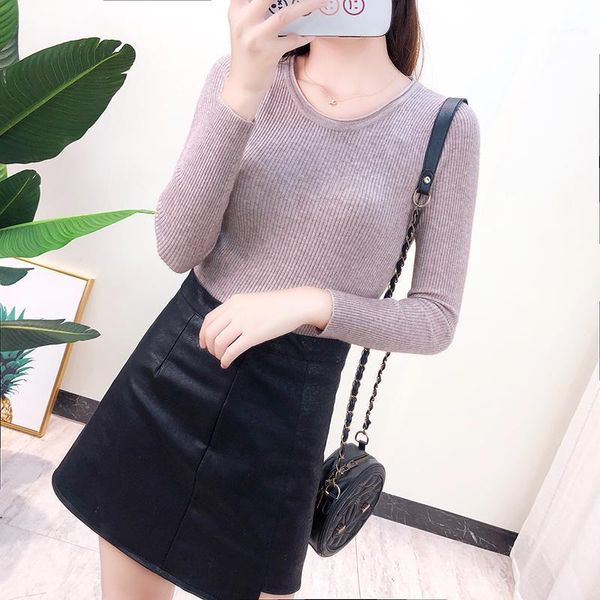 women's bottoming shirt slim sweater thin long-sleeved inner o-neck 2021 autumn and winter simple sweaters, White;black