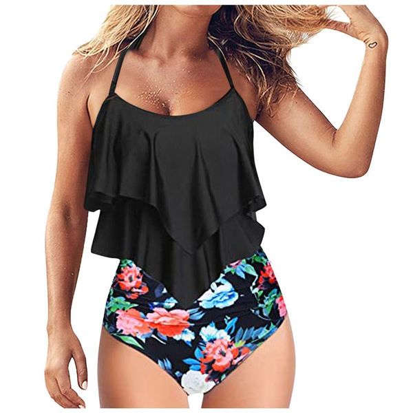 women's swimwear summer women high waist bikini set breast contrast gradient ruffle split swimsuit mujer biquini#40, White;black
women's swimwear summer women high waist bikini set breast contrast gradient ruffle split swimsuit mujer biquini#40, White;black