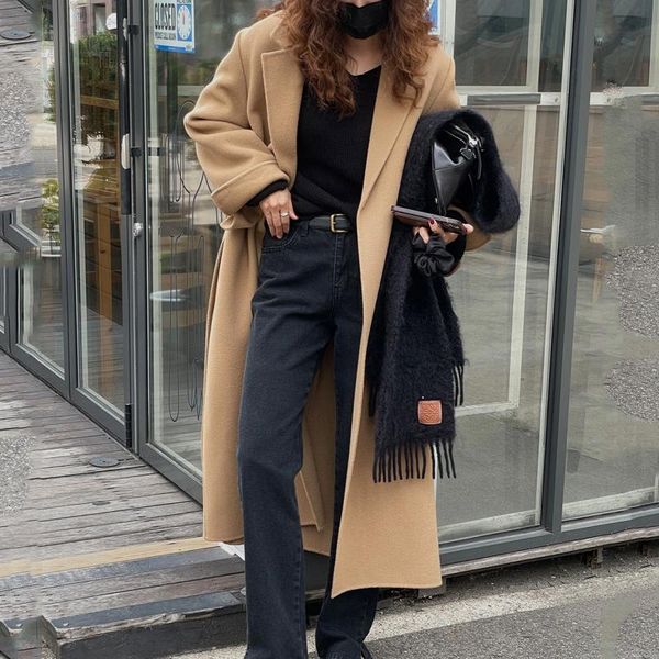 women's wool & blends women winter khaki x-long coat with belt open stitch woolen overcoat female elegant outerwear solid color, Black
women's wool & blends women winter khaki x-long coat with belt open stitch woolen overcoat female elegant outerwear solid color, Black