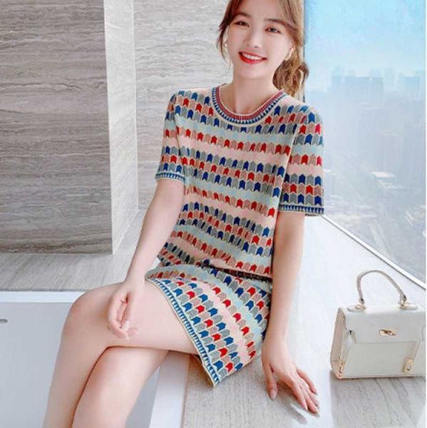 summer women sweet knit print dress runway designer short sleeve o neck dresses 210531, Black;gray
summer women sweet knit print dress runway designer short sleeve o neck dresses 210531, Black;gray