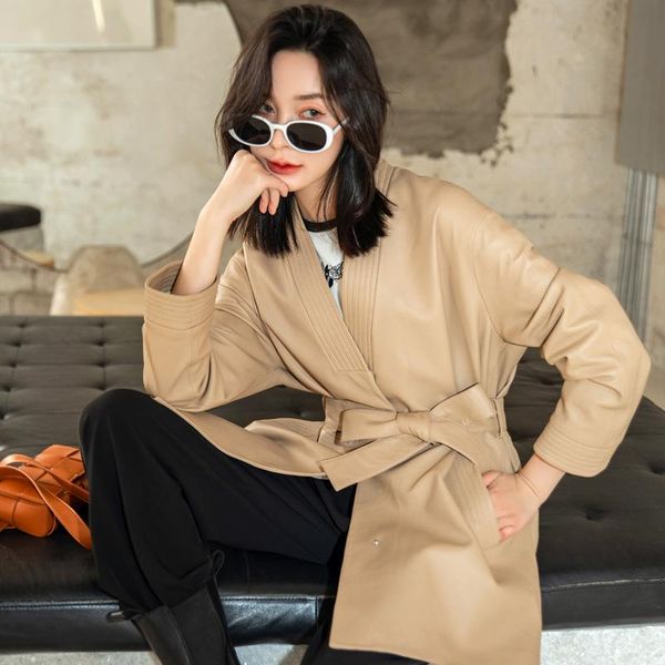 women's leather & faux 2021 spring and autumn high-quality sheepskin jacket female khaki suit collar korean lace-up, Black
women's leather & faux 2021 spring and autumn high-quality sheepskin jacket female khaki suit collar korean lace-up, Black