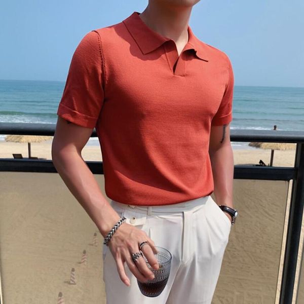men's polos summer men shirt 2021 mens short sleeve casual solid all match turn down collar knitted tee homme, White;black
men's polos summer men shirt 2021 mens short sleeve casual solid all match turn down collar knitted tee homme, White;black