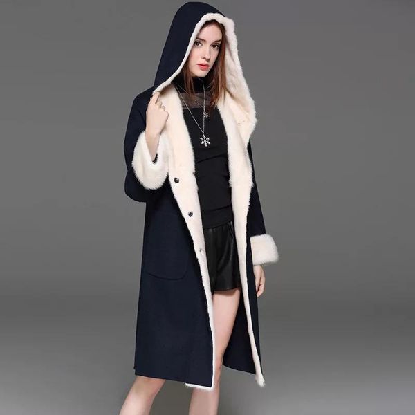 women's fur & faux women natural shearling genuine thick shearing sheep skin with mink trim cashmere coatcrj-014, Black
women's fur & faux women natural shearling genuine thick shearing sheep skin with mink trim cashmere coatcrj-014, Black