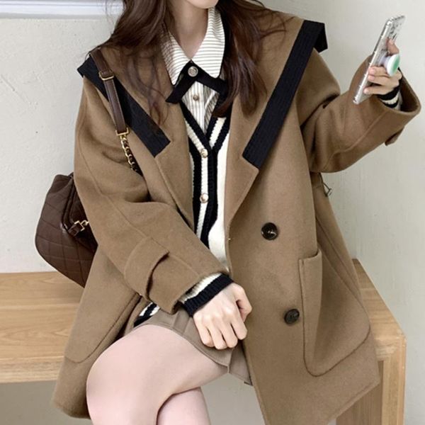 women's wool & blends college style navy collar coat autumn and winter 2021 small british short woolen, Black
women's wool & blends college style navy collar coat autumn and winter 2021 small british short woolen, Black