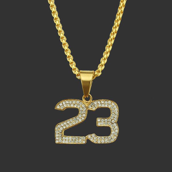 amulet neck pendants hip hop necklace small number 23 full diamond pendant, Silver 
amulet neck pendants hip hop necklace small number 23 full diamond pendant, Silver