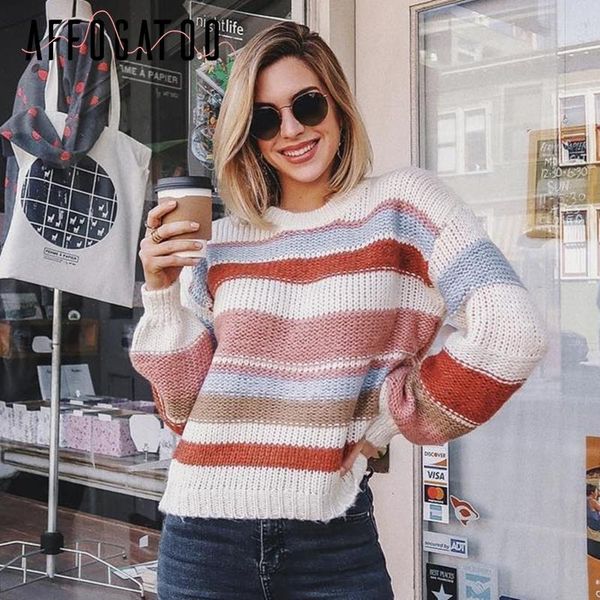 women's sweaters affogatoo casual striped knitted pullovers women vintage long sleeve female autumn sweater jumper crewneck ladies wint, White;black
women's sweaters affogatoo casual striped knitted pullovers women vintage long sleeve female autumn sweater jumper crewneck ladies wint, White;black