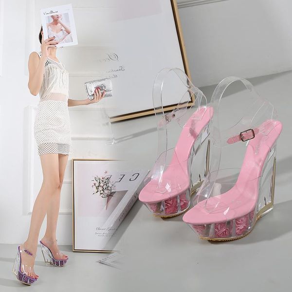 14cm wedge heel super high women's shoes waterproof platform transparent fish mouth slippers, Black
14cm wedge heel super high women's shoes waterproof platform transparent fish mouth slippers, Black