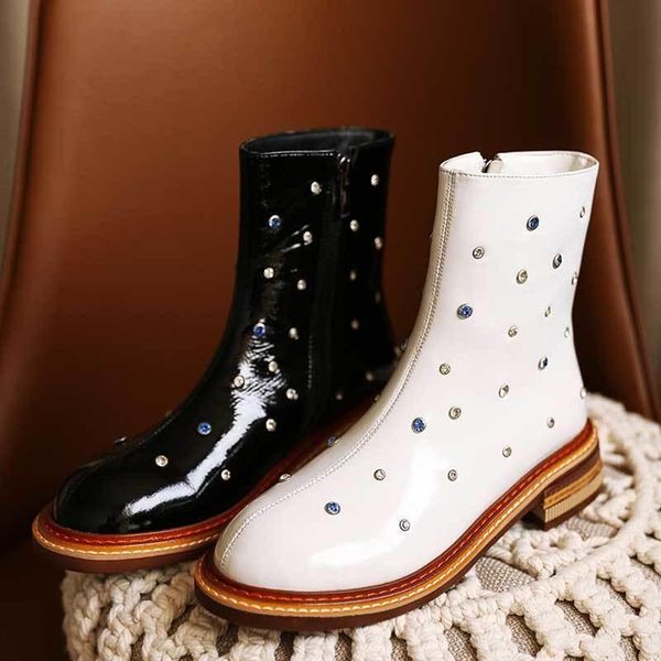 boots women french small high-heeled ladies 2021 british style rhinestone patent leather thick heel short, Black
boots women french small high-heeled ladies 2021 british style rhinestone patent leather thick heel short, Black