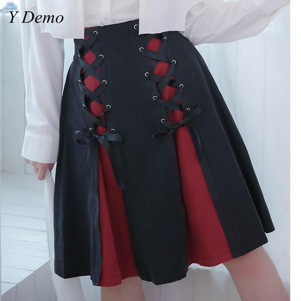 skirts gothic lace-up women mini skirt high waist color spliced female punk club pleated, Black
skirts gothic lace-up women mini skirt high waist color spliced female punk club pleated, Black