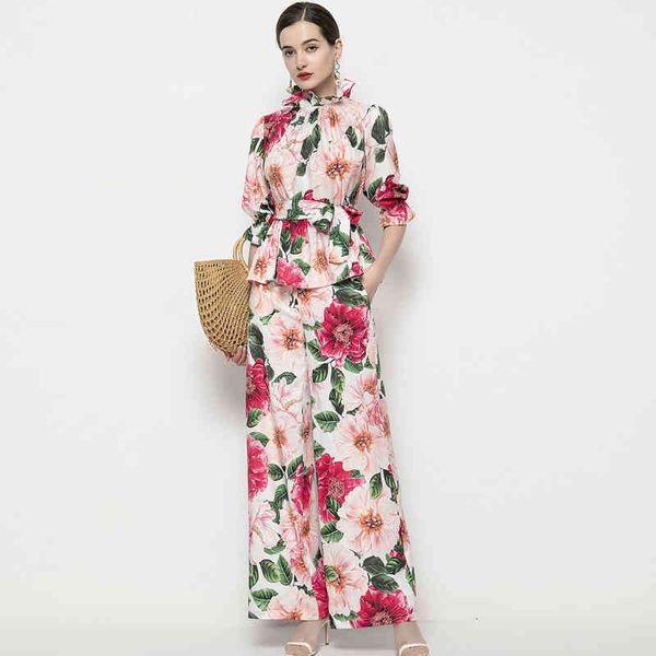 pant spring summer fashion track feminine retro red chameleon flower prints + long-length broad pants vacation 2 suit parts, White
pant spring summer fashion track feminine retro red chameleon flower prints + long-length broad pants vacation 2 suit parts, White
