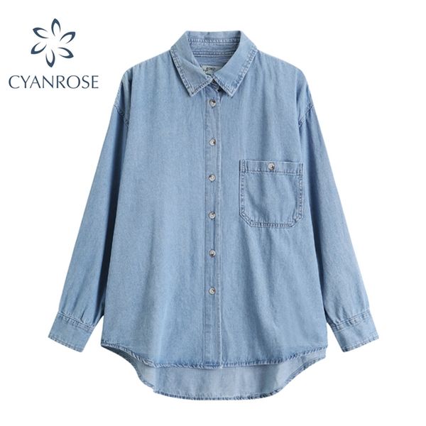 blue denim shirt coat women spring vintage pocket single breasted bf oversized blouse jacket fashion simple retro chic 210430, Black;brown
blue denim shirt coat women spring vintage pocket single breasted bf oversized blouse jacket fashion simple retro chic 210430, Black;brown