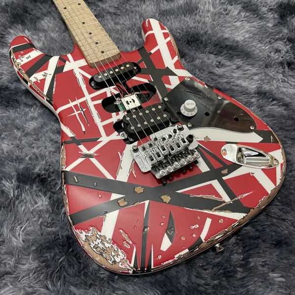 

promotion heavy relic white stripe red 5150 electric guitar eddie edward van halen franken stein china guitars, black alder body, maple neck