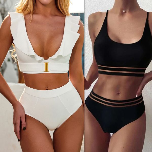 high waist bikini set 2021 swimsuit women 2 pieces ruffle white swimwear female brazilian biquini bathing suit bather, White;black
high waist bikini set 2021 swimsuit women 2 pieces ruffle white swimwear female brazilian biquini bathing suit bather, White;black