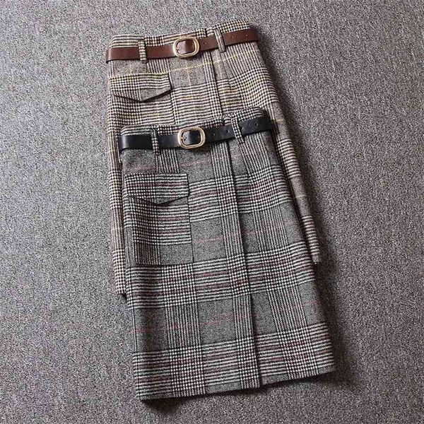vintage fashion women woolen plaid skirt elegant high waist ladies office midi with belt mujer retro wool streetwear 210421, Black
vintage fashion women woolen plaid skirt elegant high waist ladies office midi with belt mujer retro wool streetwear 210421, Black