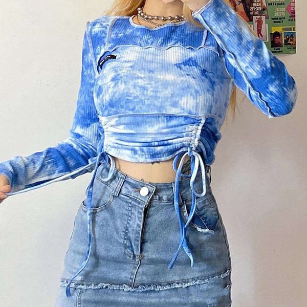 wind long sleeves round collar tie-dye draw pleats feel crop, White
wind long sleeves round collar tie-dye draw pleats feel crop, White