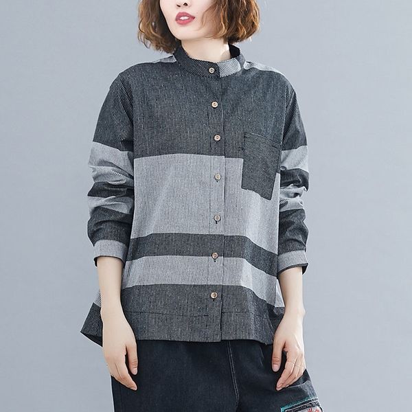 women loose casual shirts new arrival autumn korean style vintage stand collar patchwork color female cotton s2623 210412, White
women loose casual shirts new arrival autumn korean style vintage stand collar patchwork color female cotton s2623 210412, White
