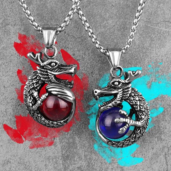 pendant necklaces dragon red blue beads long men chain punk for boyfriend male stainless steel jewelry creativity gift wholesale, Silver
pendant necklaces dragon red blue beads long men chain punk for boyfriend male stainless steel jewelry creativity gift wholesale, Silver