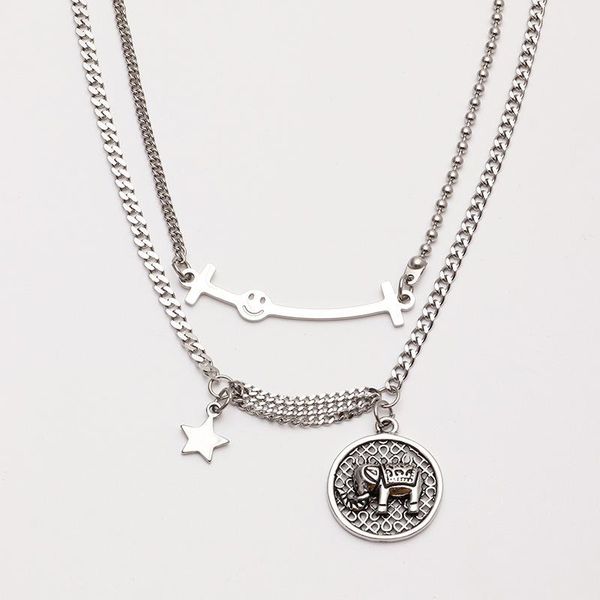 pendant necklaces retro star elephant cross round necklace gift double layer chain cool gothic hip hop clavicle choker punk party jewelry ch, Silver
pendant necklaces retro star elephant cross round necklace gift double layer chain cool gothic hip hop clavicle choker punk party jewelry ch, Silver