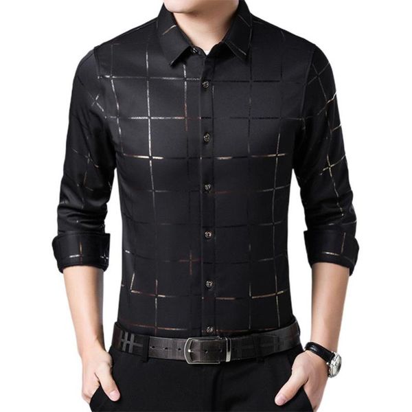 men's casual shirts fashion men shirt long sleeve turn down collar checks buttons slim regular fit social for business, White;black
men's casual shirts fashion men shirt long sleeve turn down collar checks buttons slim regular fit social for business, White;black