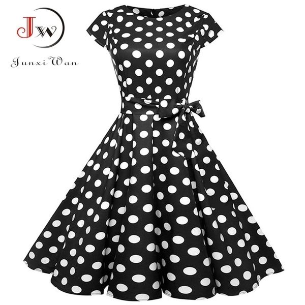 black white polka dot vintage dress summer women floral print short sleeve retro robe rockabilly dresses party jurkjes 210409, Black;gray
black white polka dot vintage dress summer women floral print short sleeve retro robe rockabilly dresses party jurkjes 210409, Black;gray