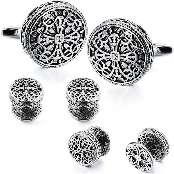 vintage cufflinks and tuxedo shirt studs for men retro flower pattern wedding business gifts for men, Silver
vintage cufflinks and tuxedo shirt studs for men retro flower pattern wedding business gifts for men, Silver