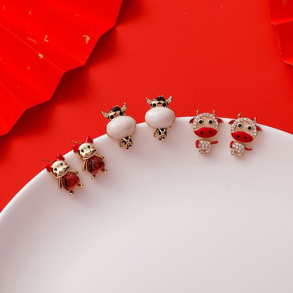 year's year of the ox earrings simple and lovely calf red female cartoon, Silver
year's year of the ox earrings simple and lovely calf red female cartoon, Silver