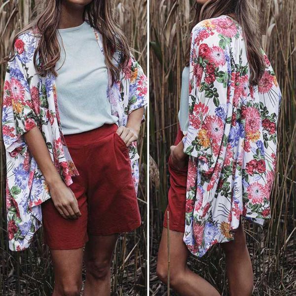 women's blouses & shirts celmia summer long kimono cardigans 2021 women bat sleeve floral print shawl bohemian casual beach cover up, White
women's blouses & shirts celmia summer long kimono cardigans 2021 women bat sleeve floral print shawl bohemian casual beach cover up, White