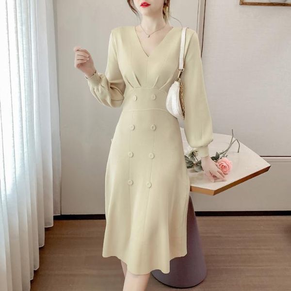 casual dresses 2021 women apring atumn long-sleeved knit dress female long slim v-neck vestidos ladies solid color sweater q681, Black;gray
casual dresses 2021 women apring atumn long-sleeved knit dress female long slim v-neck vestidos ladies solid color sweater q681, Black;gray