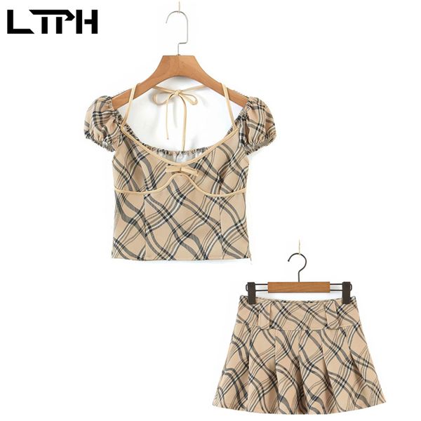 ins vintage plaid two piece set women casual outfits puff sleeve short high waist pleated skirt sets summer 210427, White
ins vintage plaid two piece set women casual outfits puff sleeve short high waist pleated skirt sets summer 210427, White