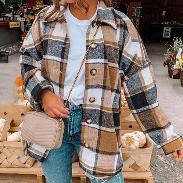 women's jackets casual plaid shirt women winter long sleeve button collar fashion spring autumn versatile 2021, Black;brown
women's jackets casual plaid shirt women winter long sleeve button collar fashion spring autumn versatile 2021, Black;brown