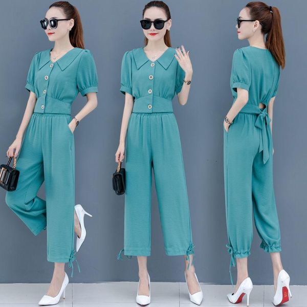 women's two piece pants office suit 2021 summer chiffon blouse fashion casual crop and set for women plus size clothing, White
women's two piece pants office suit 2021 summer chiffon blouse fashion casual crop and set for women plus size clothing, White