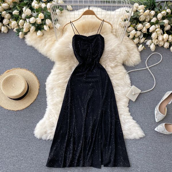 women spaghetti strap midi dress summer black bling high waist a-line slim vestidos casual club party robe female 2021 new, Black;gray
women spaghetti strap midi dress summer black bling high waist a-line slim vestidos casual club party robe female 2021 new, Black;gray