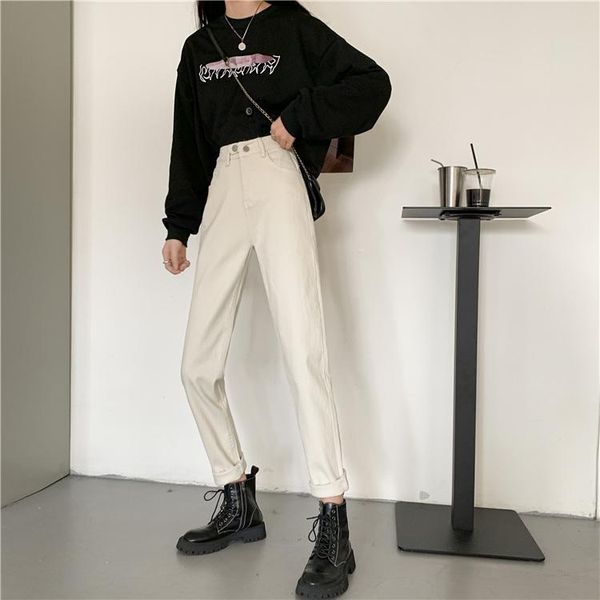women's jeans dd095 loose high waist thickened slim pants fashion all-match, Blue