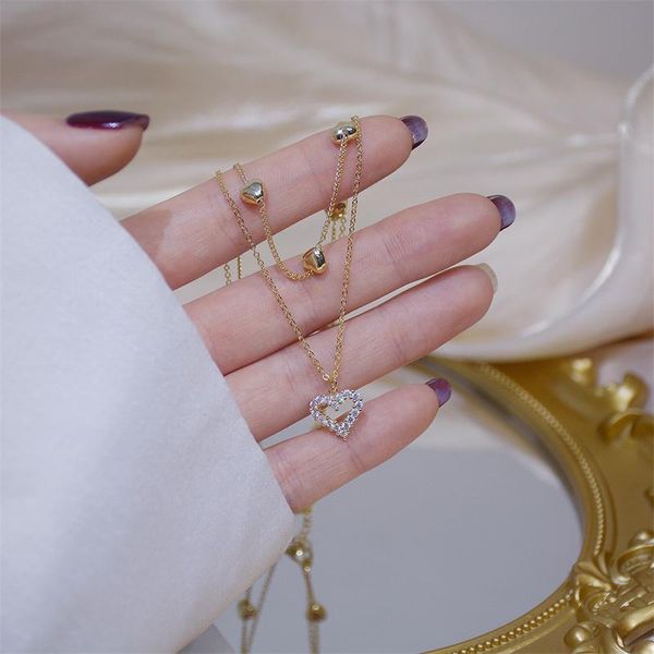 chains fashion gold double layer heart necklace shining bling zircon women clavicle chain elegant charm wedding pendant jewelry, Silver
chains fashion gold double layer heart necklace shining bling zircon women clavicle chain elegant charm wedding pendant jewelry, Silver