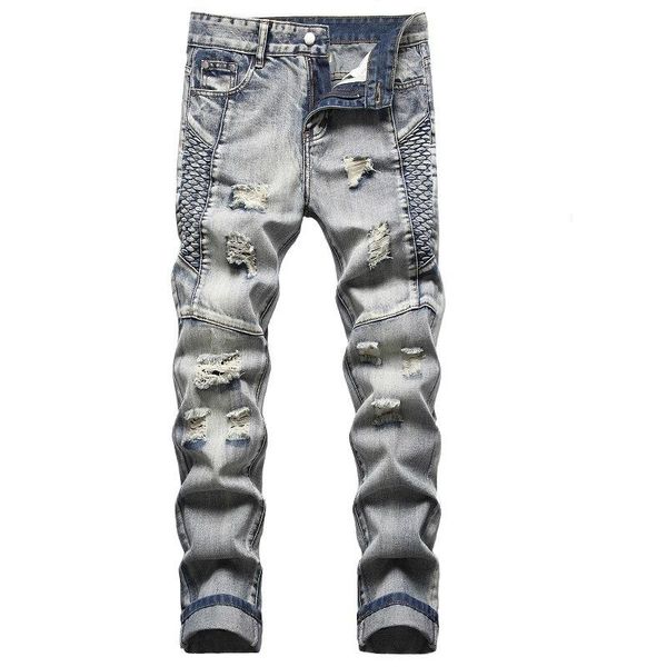 men's jeans men vintage biker streetwear holes ripped distressed denim pants slim straight trousers, Blue
men's jeans men vintage biker streetwear holes ripped distressed denim pants slim straight trousers, Blue