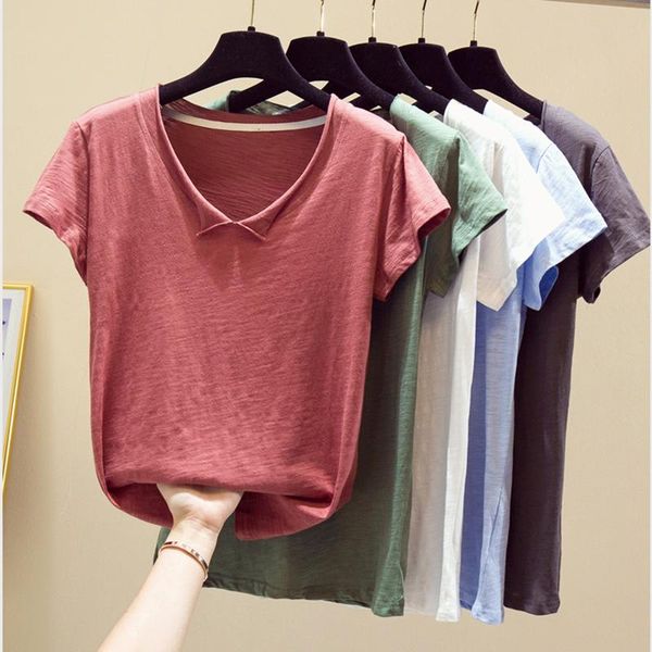 women's t-shirt t shirt women v-neck short sleeve 2021 slub cotton tee shirts femme casual female sleeves pink tshirt clothes, White
women's t-shirt t shirt women v-neck short sleeve 2021 slub cotton tee shirts femme casual female sleeves pink tshirt clothes, White