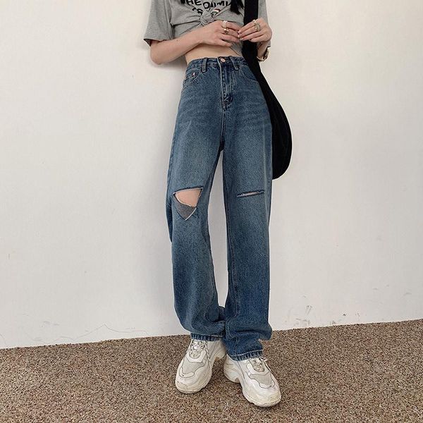 women's jeans korean high waist straight pants 2021 lady hole casual loose female spring autumn fashion vintage wide leg trouser, Blue
women's jeans korean high waist straight pants 2021 lady hole casual loose female spring autumn fashion vintage wide leg trouser, Blue