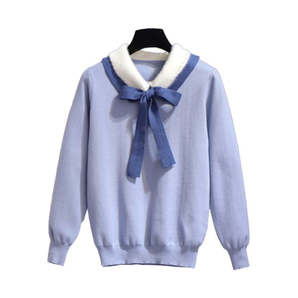 black white blue turn down collar knitted solid long sleeve sweater tee autumn b0510 210514, White;black
black white blue turn down collar knitted solid long sleeve sweater tee autumn b0510 210514, White;black