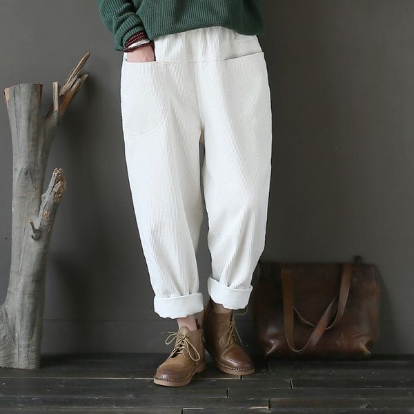 women's pants & capris women casual vintage corduroy solid color elastic waist ladies retro loose spring pockets female cotton trousers, Black;white
women's pants & capris women casual vintage corduroy solid color elastic waist ladies retro loose spring pockets female cotton trousers, Black;white