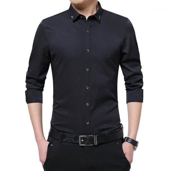 men's dress shirts business casual shirt solid colour, White;black