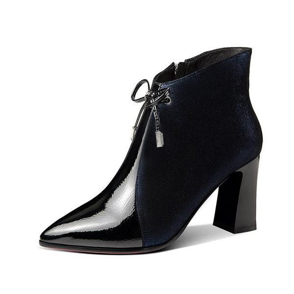 dress shoes women's boots large size with thick heel tendon sole decorated embossed sheepskin bows side zipper tip, Black
dress shoes women's boots large size with thick heel tendon sole decorated embossed sheepskin bows side zipper tip, Black
