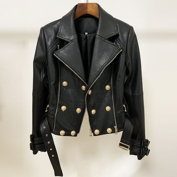 classic lion thin double buckle diagonal zipper motorcycle female leather jacket, Black;brown
classic lion thin double buckle diagonal zipper motorcycle female leather jacket, Black;brown