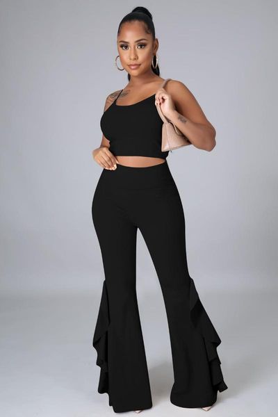 women's two piece pants suit clothing 2021 solid color fashion vest + ruffled high waist slim flared trousers two-piece, White
women's two piece pants suit clothing 2021 solid color fashion vest + ruffled high waist slim flared trousers two-piece, White