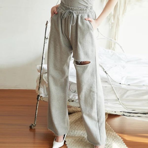 women's pants & capris pantalon femme 2021 baggy jogging woman high waist gray hole trousers solid color loose straight women wide leg, Black;white 
women's pants & capris pantalon femme 2021 baggy jogging woman high waist gray hole trousers solid color loose straight women wide leg, Black;white