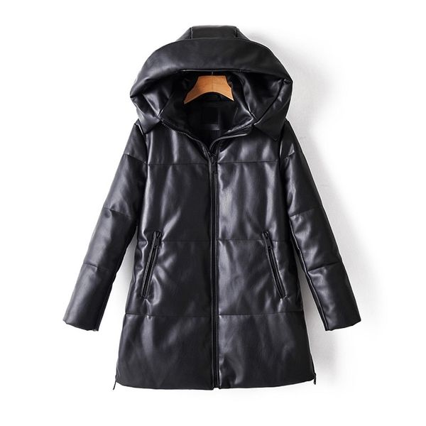 winter women thick warm leather parkas fashion female side zipper pockets hooded pu jacket coat chic outerwear 210531, Black
winter women thick warm leather parkas fashion female side zipper pockets hooded pu jacket coat chic outerwear 210531, Black