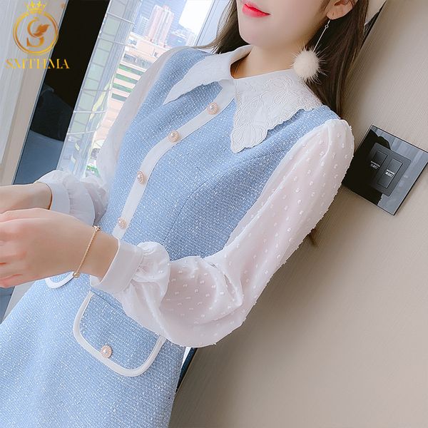 women autumn and winter blue chiffon patchwork tweed woolen dresses ladies embroidery turndown collar chic vestidos 210520, Black;gray
women autumn and winter blue chiffon patchwork tweed woolen dresses ladies embroidery turndown collar chic vestidos 210520, Black;gray