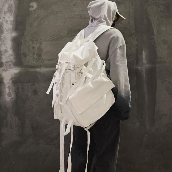 backpack white ribbons men casual canvas streamer large capacity function streetwear shooting tool bag student hip hop schoolbag
backpack white ribbons men casual canvas streamer large capacity function streetwear shooting tool bag student hip hop schoolbag