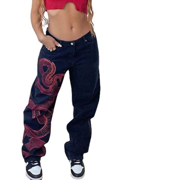 women's jeans snake print baggy woman low waist hippie denim trousers dark academic goth streetwear korean cargo pants 90s, Blue
women's jeans snake print baggy woman low waist hippie denim trousers dark academic goth streetwear korean cargo pants 90s, Blue