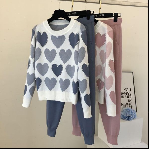 two piece outfits womens pants fall ins sweet long sleeved knit sweater pullover elastic suits 2 set, White
two piece outfits womens pants fall ins sweet long sleeved knit sweater pullover elastic suits 2 set, White